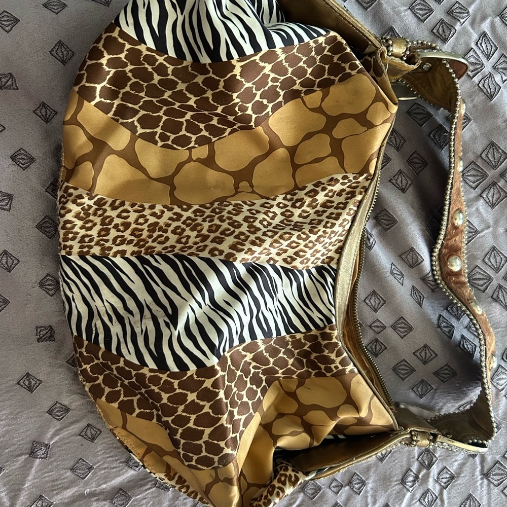 Kathy Van Zeeland Multitone Animal-Print Shoulder Bag in Brown and Gold